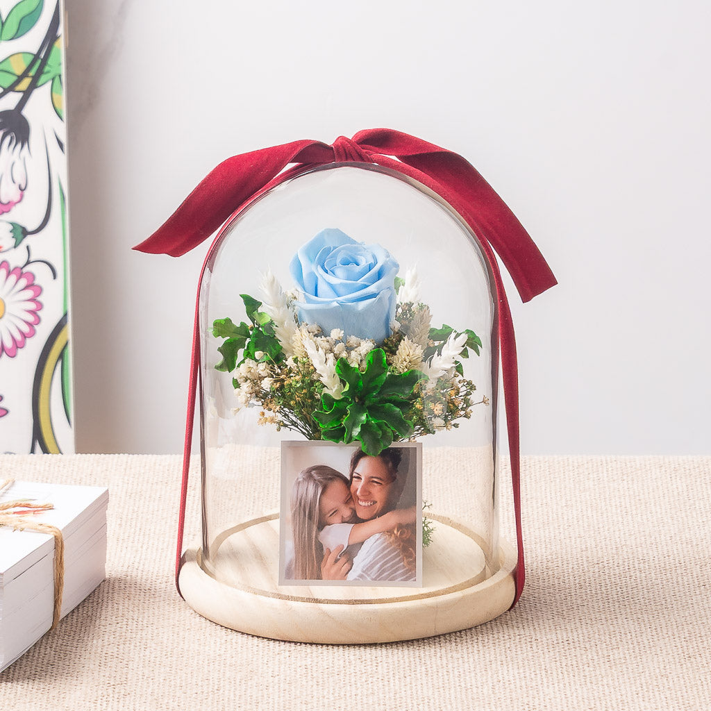 Cúpula con rosa eterna preservada en diferentes colores