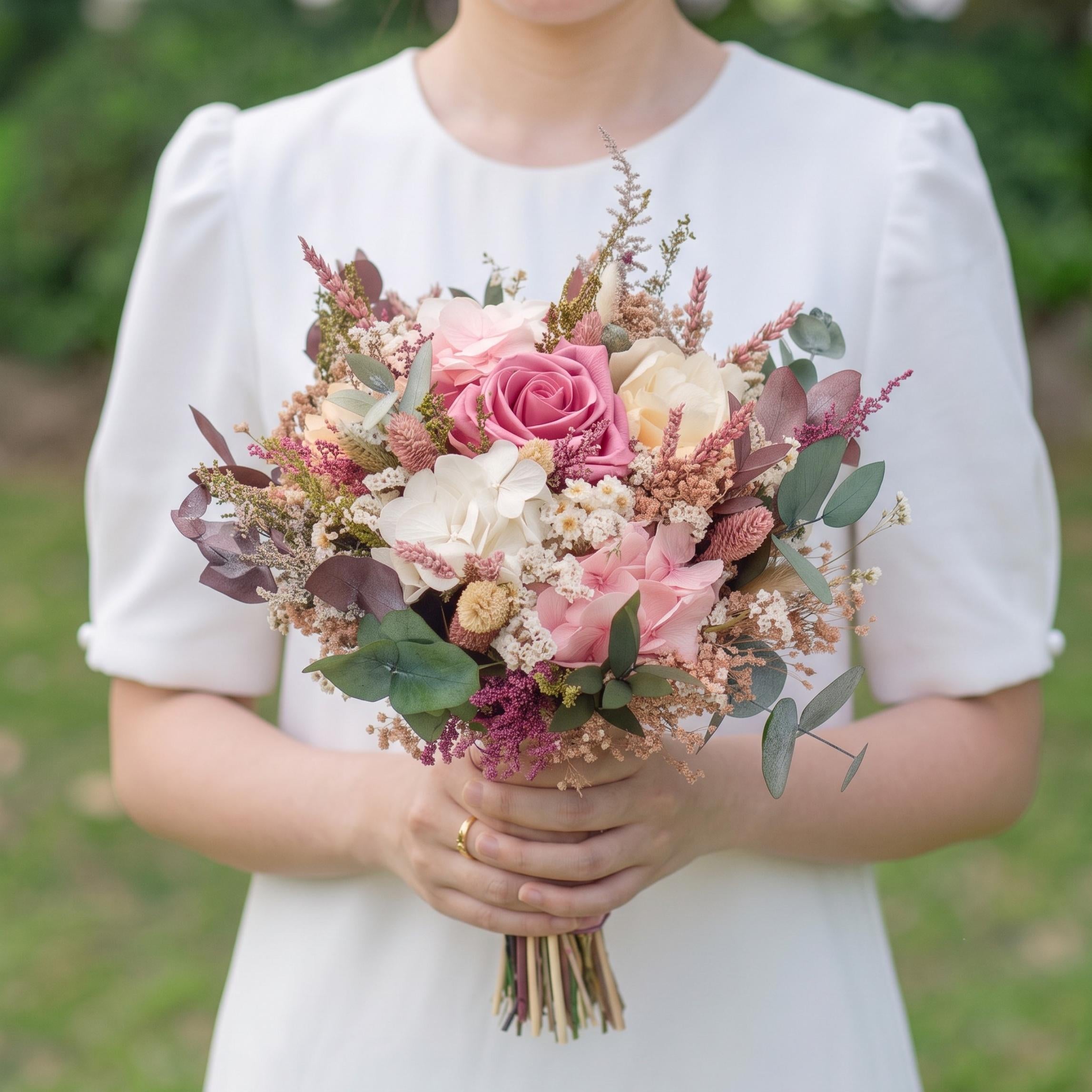 ramo de flores preservadas bouquet celine con rosas y hortensias
