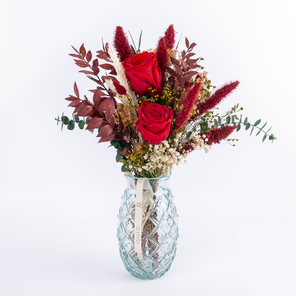 Ramo de rosas preservadas Duet Rosé en jarrón Visage