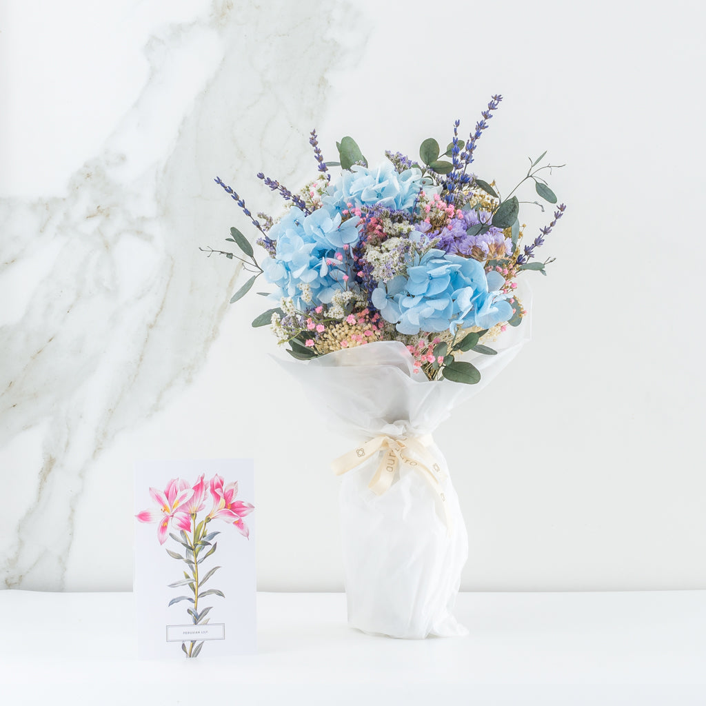ramo flores preservadas ocean bleu
