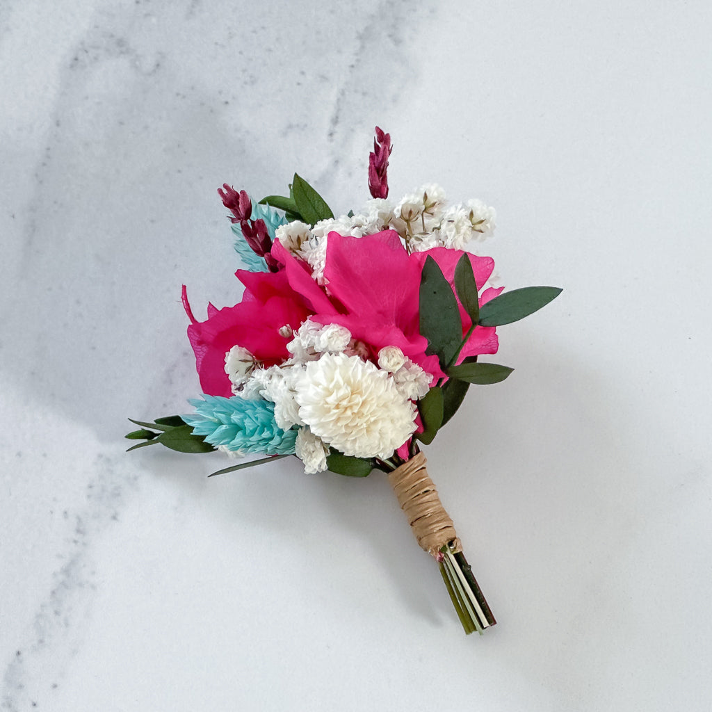 Prendido flores preservadas aqua buganvilla