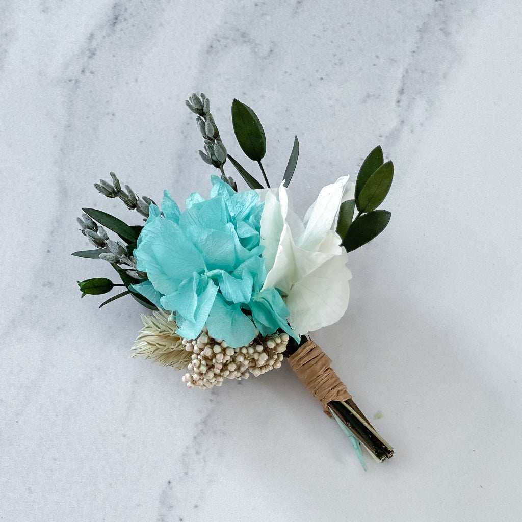 Prendido flores preservadas aqua marine