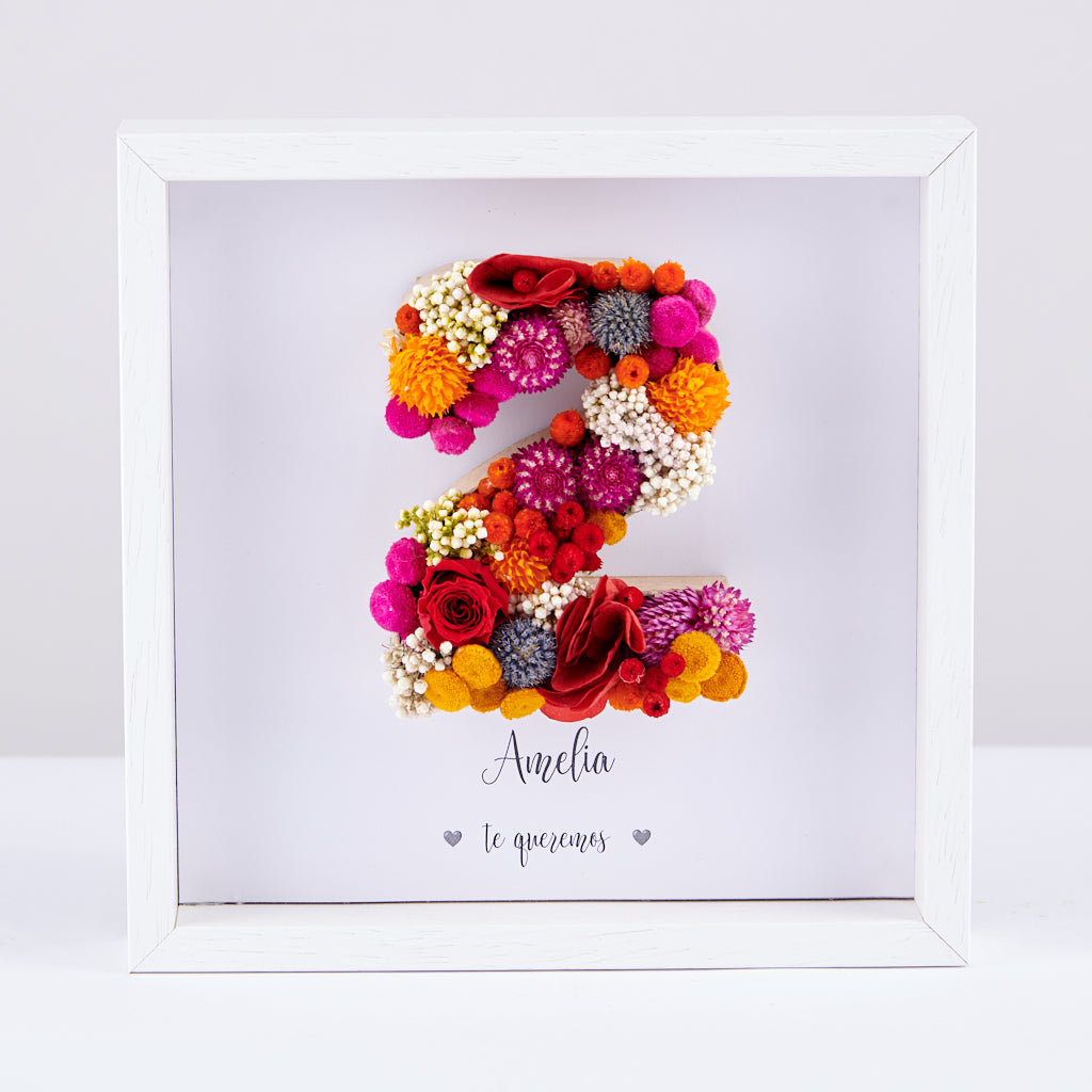 cuadro con número de flores para regalo de cumpleaños