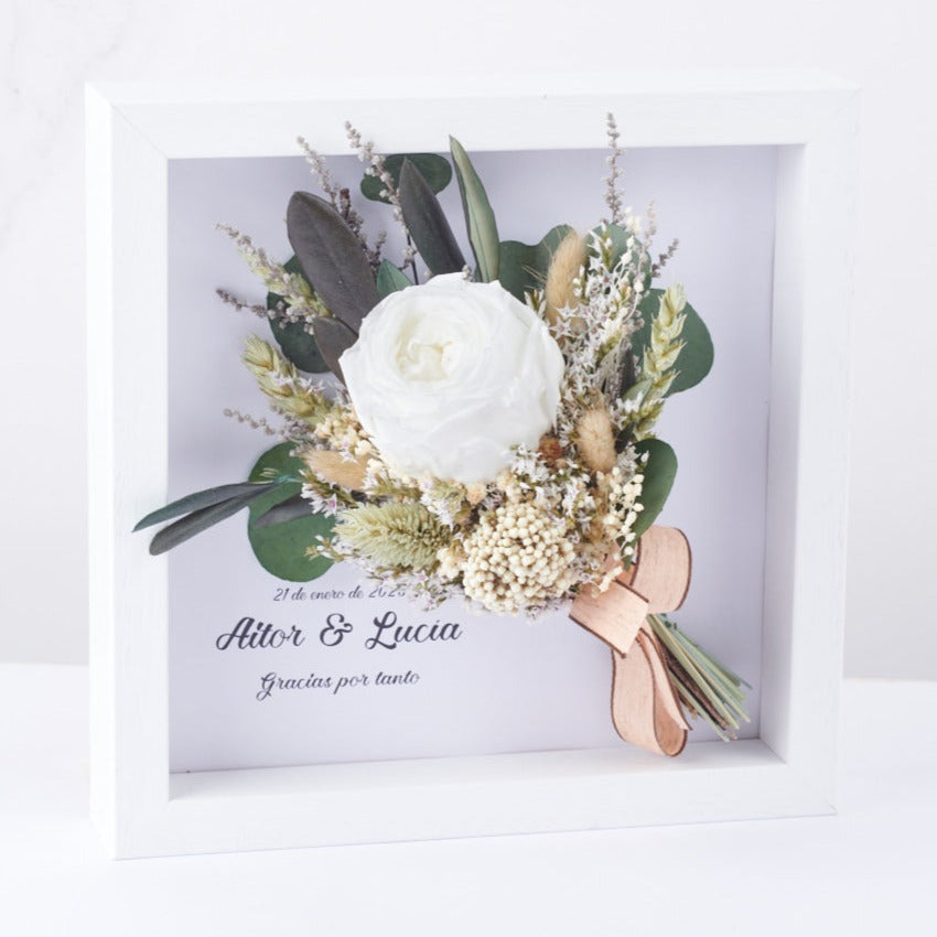 cuadro con flores preservadas ladfy blanc