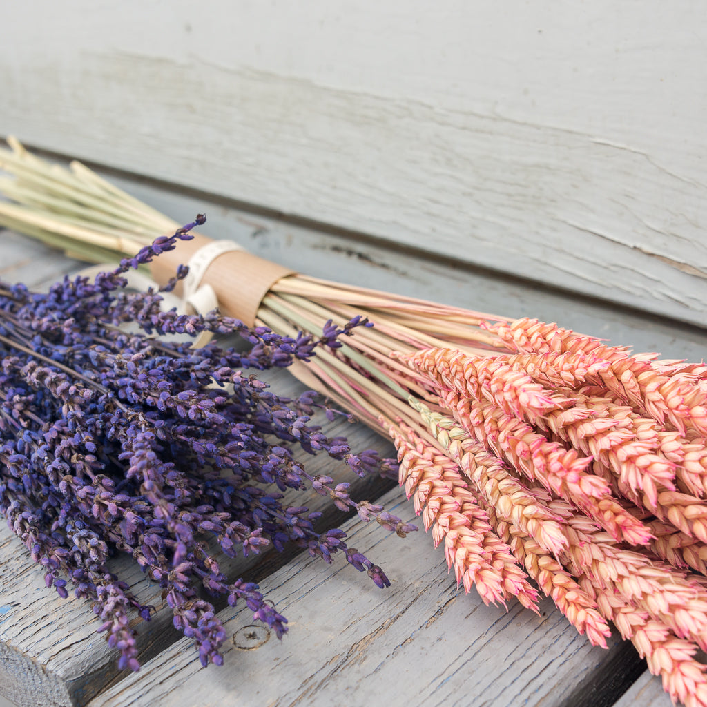 detalle de lavanda azul y espigas rosadas