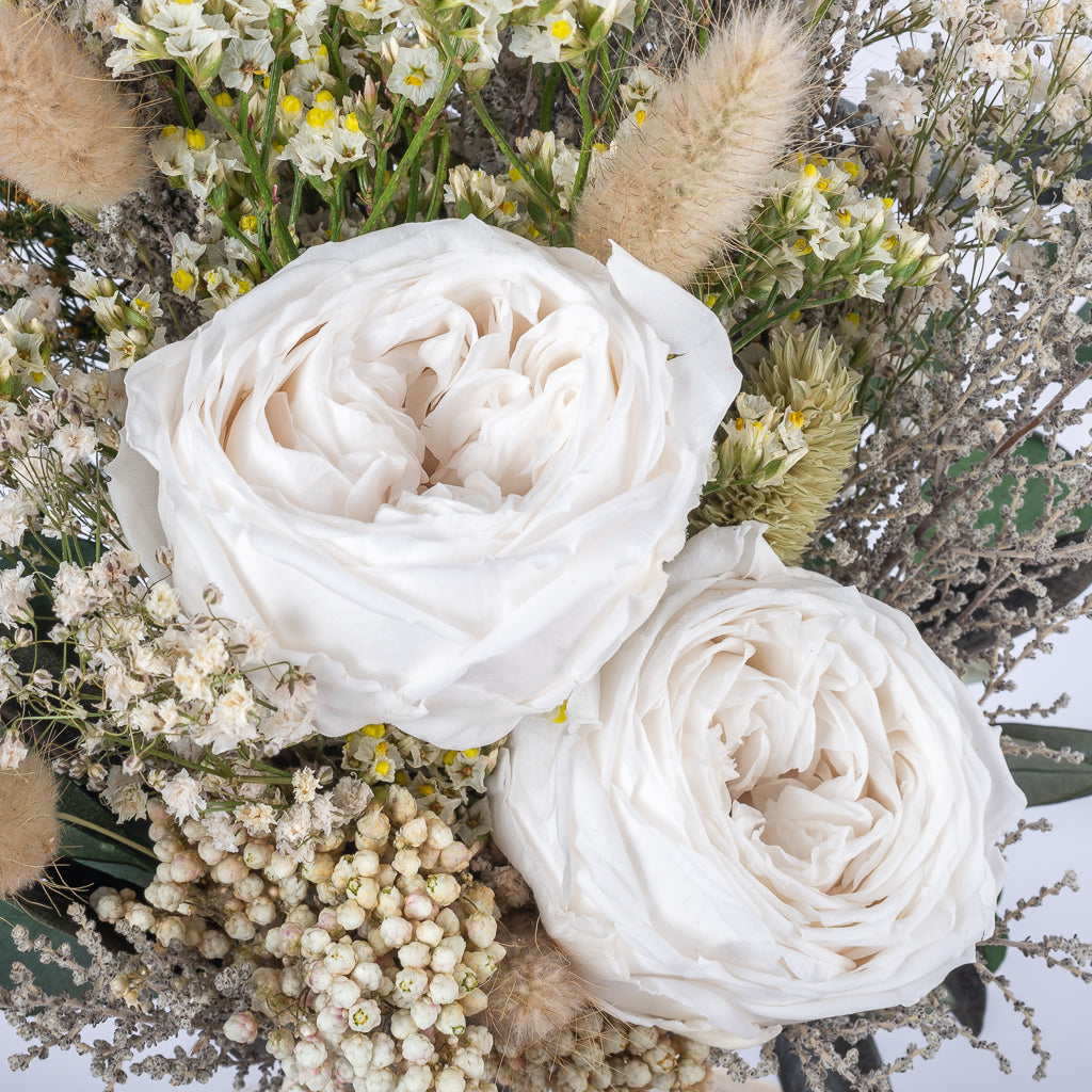 detalle de rosas inglesas preservadas
