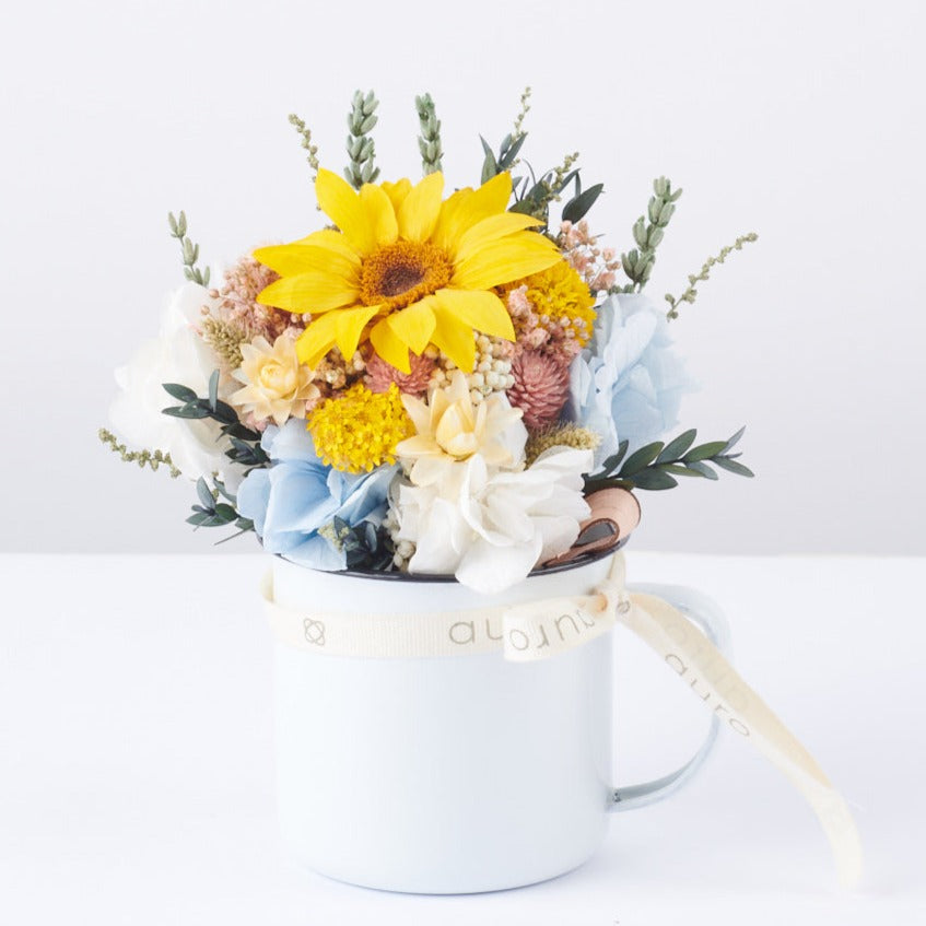 taza de flores preservadas floral soleil