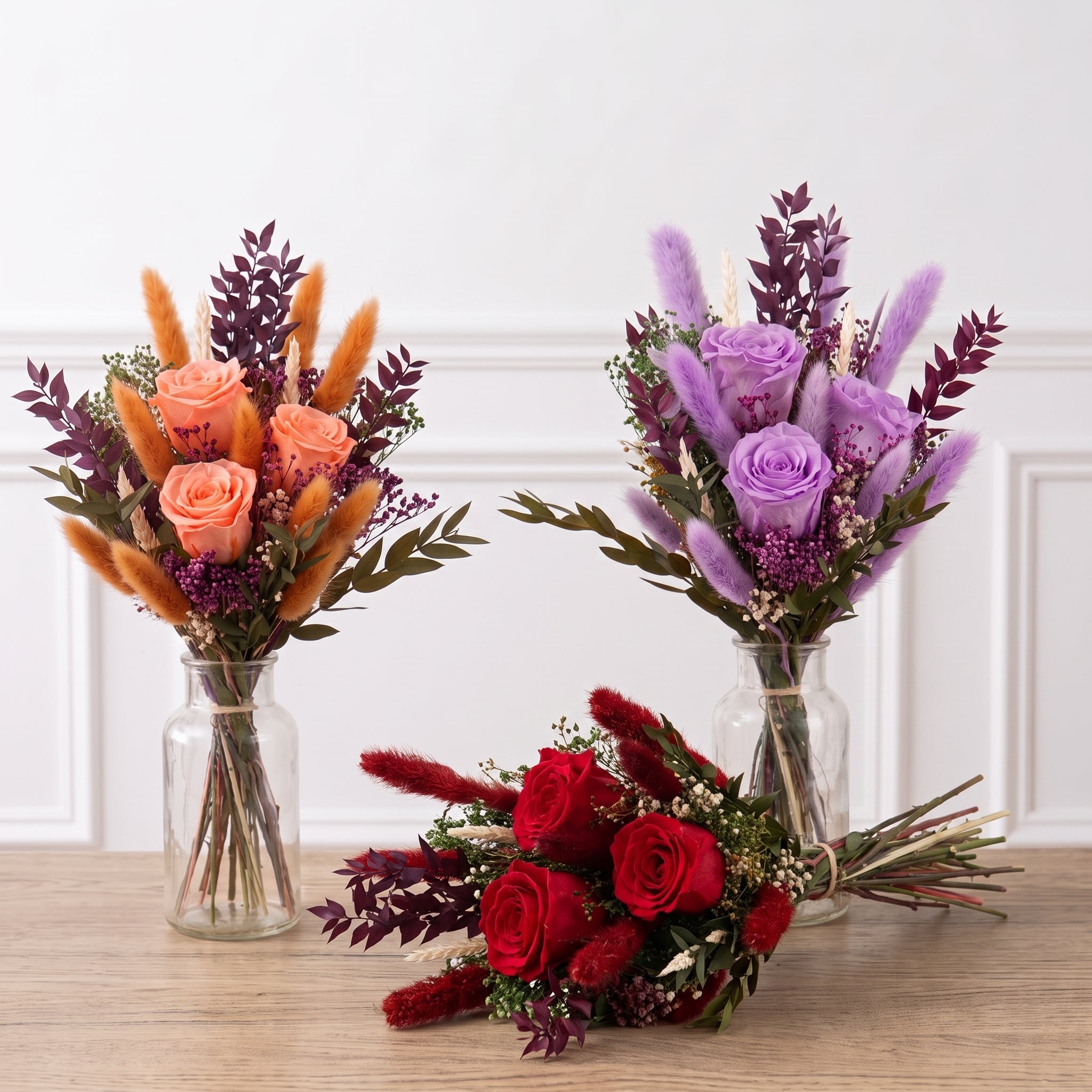 ramos de flores preservadas con rosas eternas
