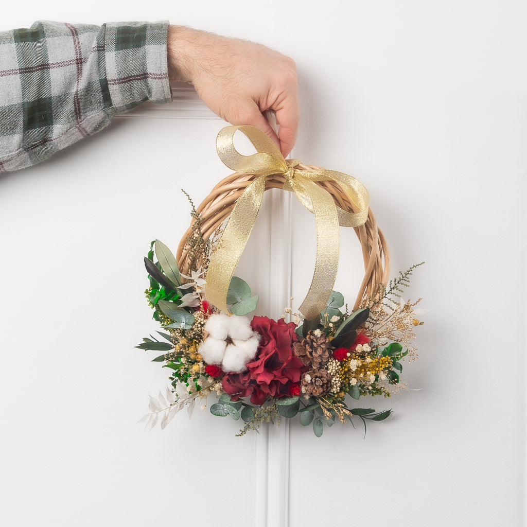 corona de navidad de flores preservadas