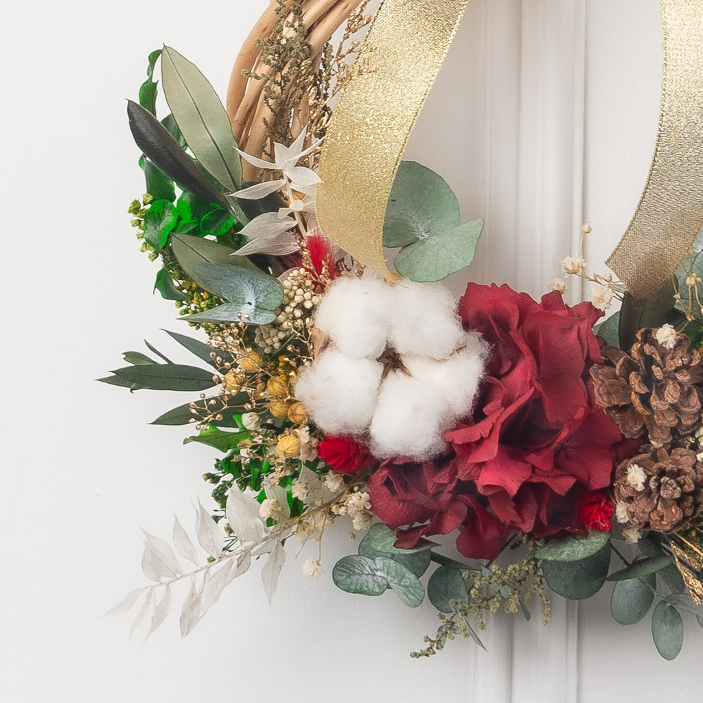 corona de navidad de flores preservadas