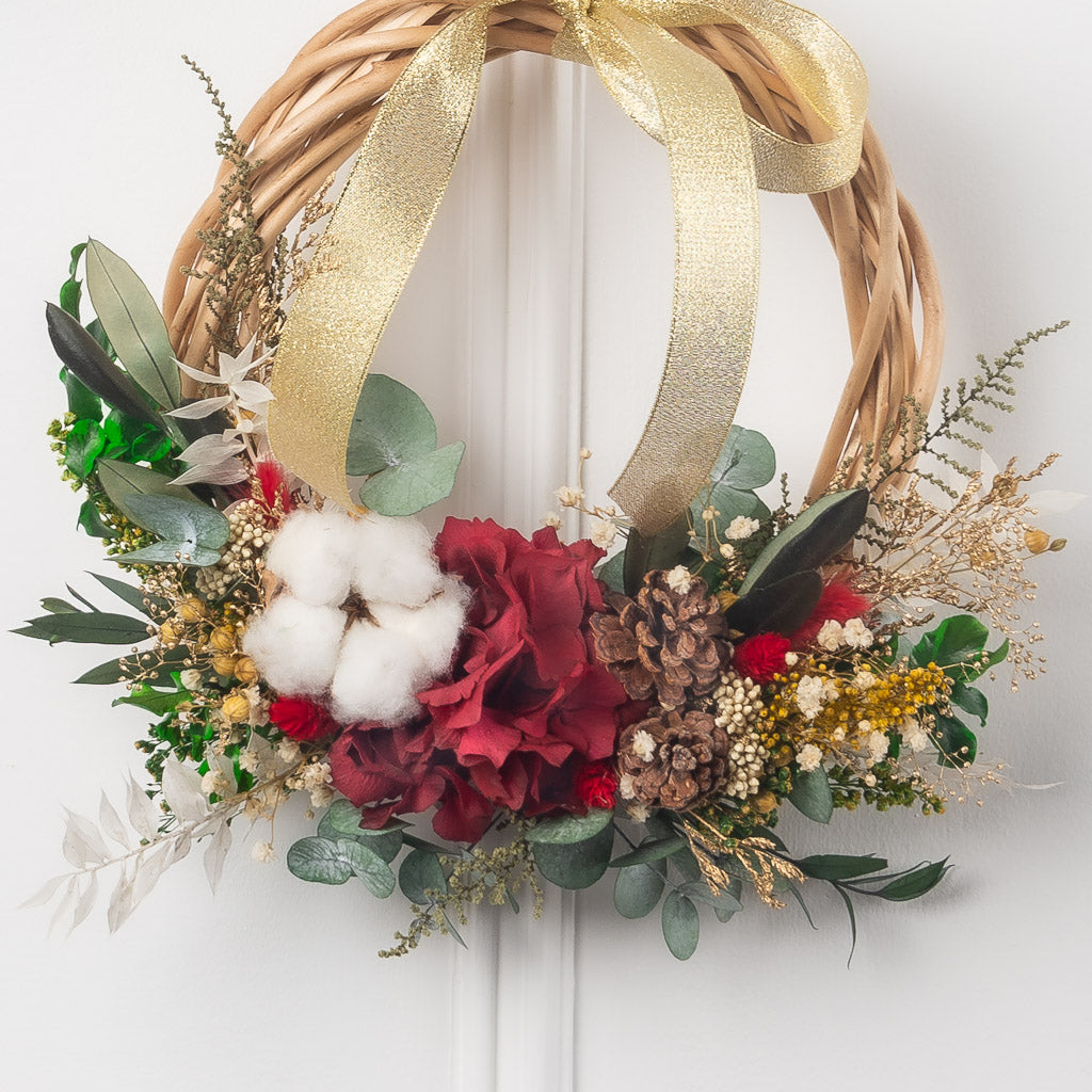 corona de navidad de flores preservadas