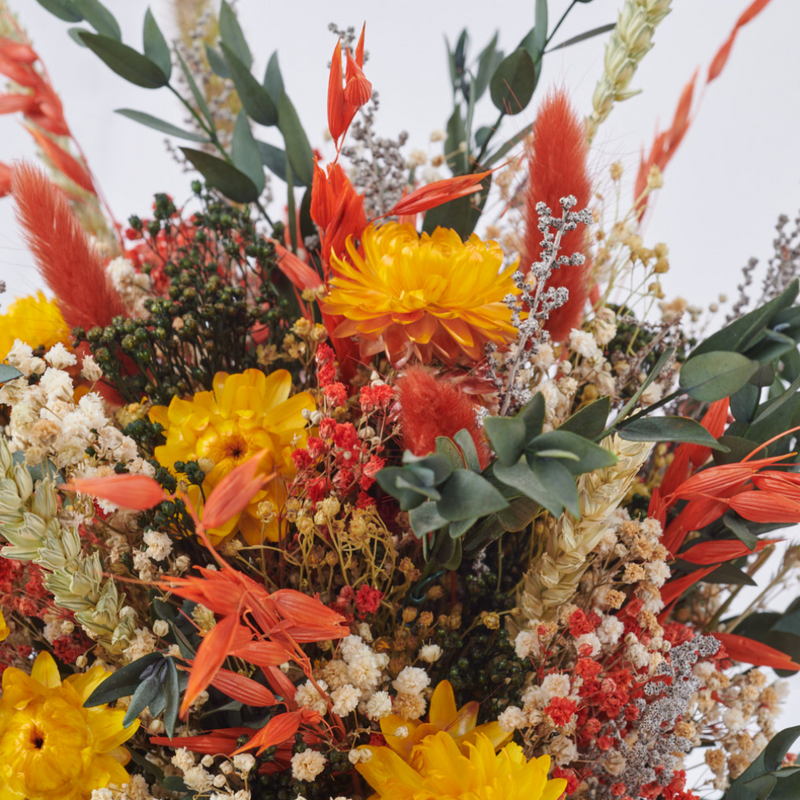 flores preservadas con eucaliptus
