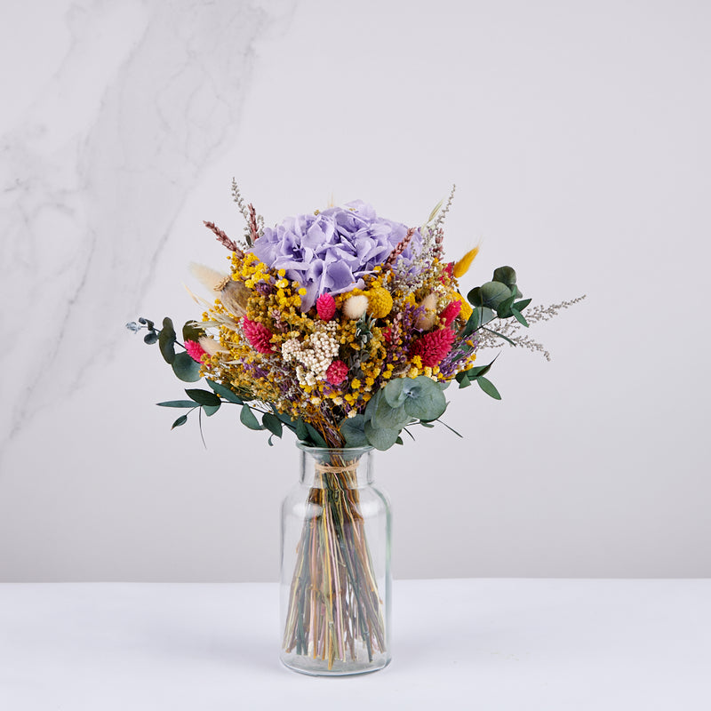 Ramo de flores preservadas Petit Violette en jarrón Teide