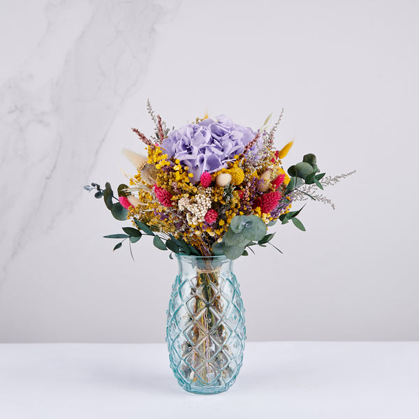 Ramo de flores preservadas Petit Violette en jarrón Visage