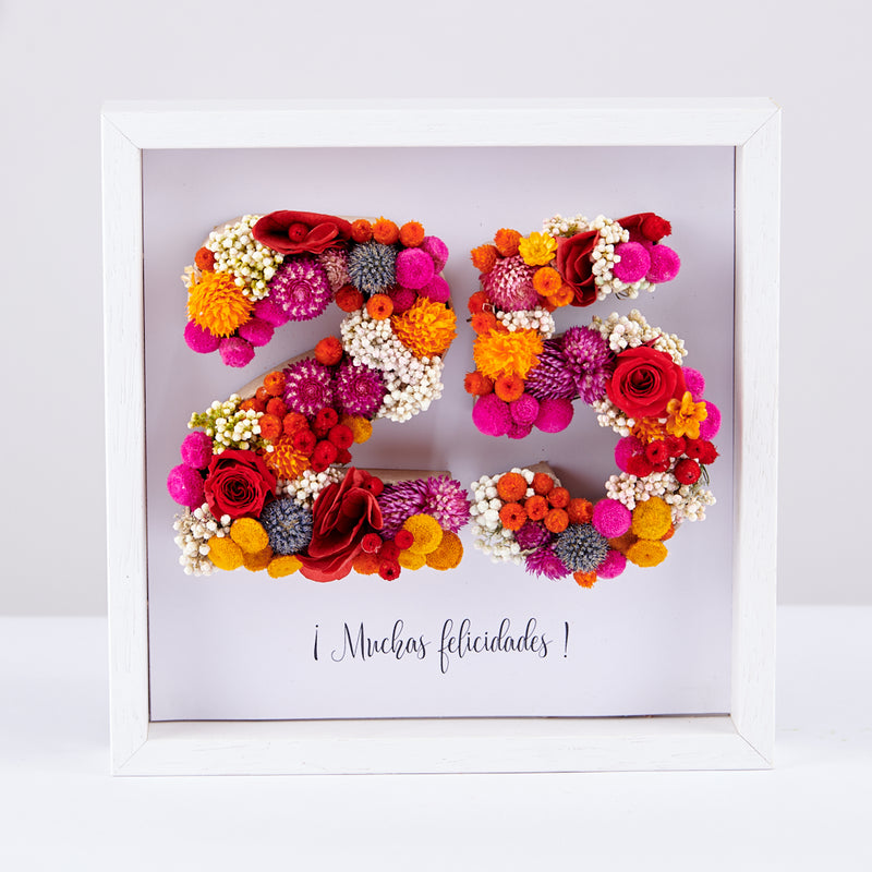 regalo original cuadro con número de flores