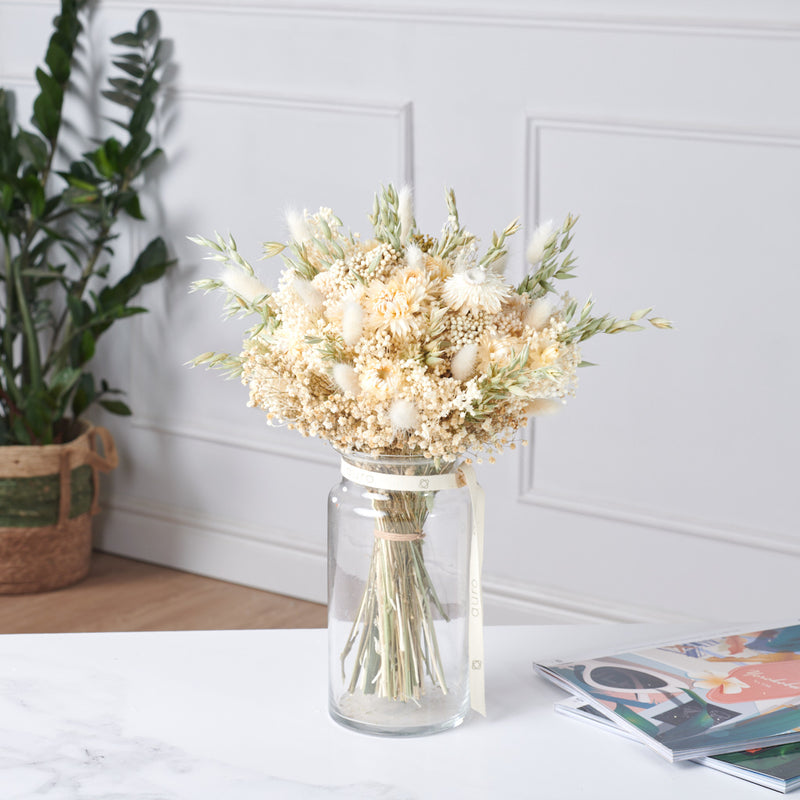 ramo de flores blancas preservadas tamaño premium